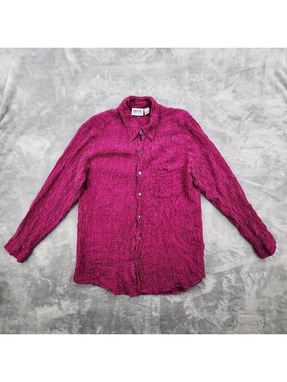 Chicos Design 100% Silk Crinkle Blouse Top 2 Pink Chic Euro Summer Textured Boho